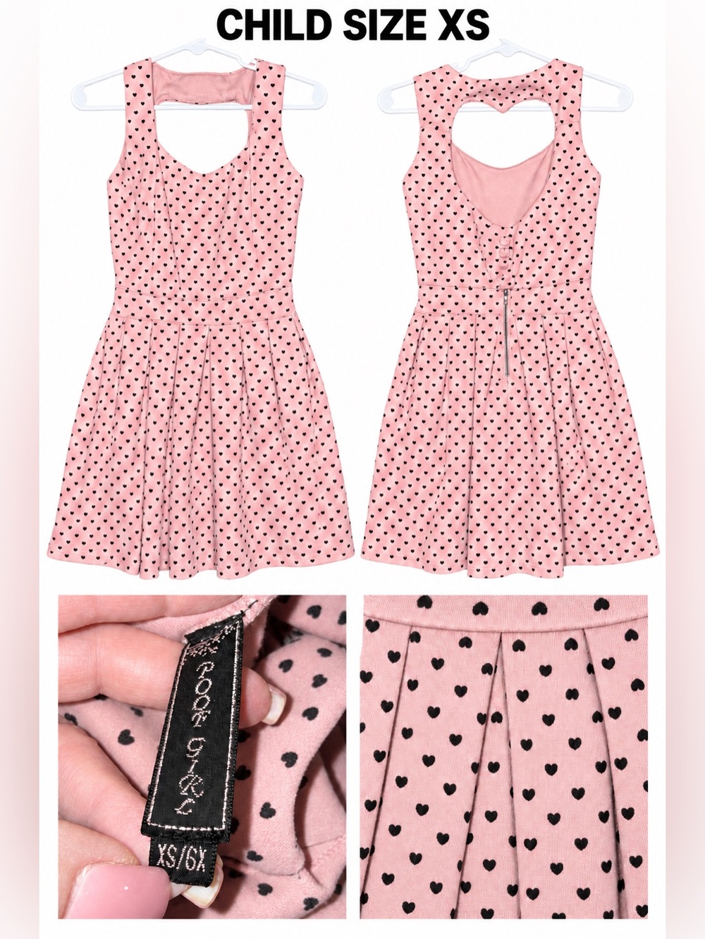 Pink Heart Print Kids Dress with Heart Back Cutout